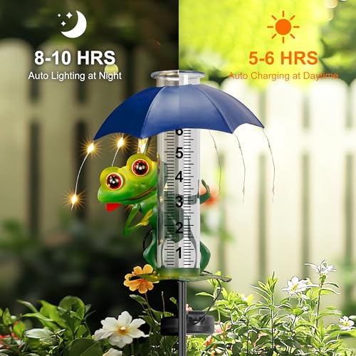 shumi Rain Gauge Outdoor, Solar Frog Rain Gauge with LED Lights - color: Frog