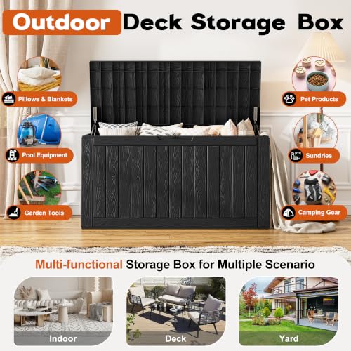 Waterproof Outdoor Storage Box, Resin Patio Organizer,120 Gal,Black - color: Striped Black, style: 120 Gallon