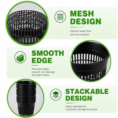 Net Cups Hydroponics 12 Pack, 6 Inch Mesh Pots with Wick Cord - color: Black