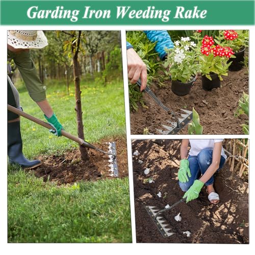 Weed Puller Tool - Upgrade Iron Weeding Rake, 2026 New Iron Rake for Gardening and Weeding, 8 Teeth Manual Weeder Remover Too, Detachable Garden Weeder Tool for Dethatching Lawn Loosening