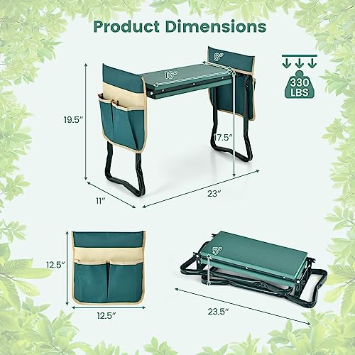 IRONMAX Garden Kneeler and Seat, Heavy Duty Foldable Gardening Bench Stool w/Soft Foam Pad & 2 Tool Storage Bags for Kneeling & Sitting, Gardening Gifts for Women Men - style: 2 Tool Storage Bags