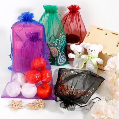 Burgundy Organza Bags, 100 PCS Sheer Mesh Bags Drawstring 8x12 Inch, Large Wedding Gift Party Favor Bag, Mesh Gift Candy Goodie Jewelry Fruit Protection Bag for Bathroom Soaps Christmas Birthday - color: burgundy-100pcs