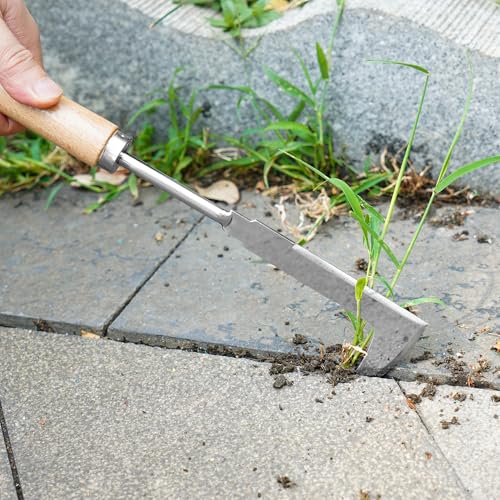 3 Pack Weed Puller Tool, Stainless Steel Crack Weeder Tool, Uprooting Weeding Tool, Paving Brick Moss Removal, L-Shape Gardening Crack Sickle Lawn Edger and Driveway Weeding Tools Gardening