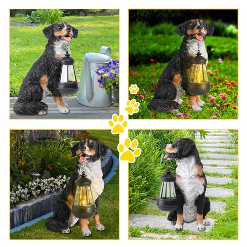 Dog Garden Statue, Bernese Mountain Dog Statue Holding Lantern Yard Art - style: Bernese Mountain Dog