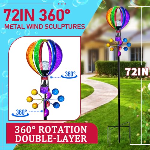 72 in Large Wind Spinners Outdoor, Solar Hot Air Balloon Wind Sculpture - color: 72 In-hot Air Balloon