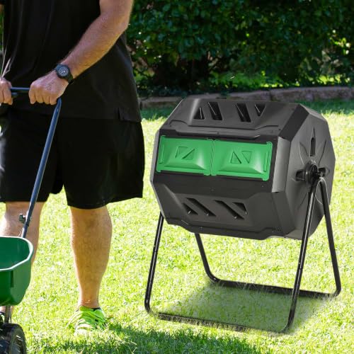 Outsunny Tumbling Compost Bin 360° Dual Chamber 43 Gallon, Green - color: Green