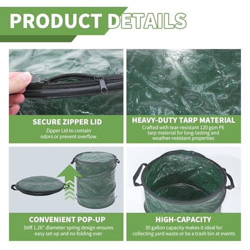 MaxWorks Pop Up Trash Can 30 Gallon Collapsible Garden Leaf Bin Portable Outdoor Garbage Can for Camping Yard Waste and Laundry Heavy Duty Spring Loaded Design (51048)