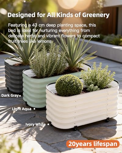 DaisyVibe 21" Rolling Raised Garden Bed with Water Reservoir Base - color: Green, size: 31.5"Lx15.7"Wx21"H