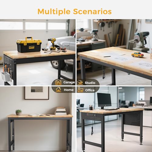 CAMMOO 48" Adjustable Workbench, 2000LBS Max Load, Pegboard & Power Strip - size: 48*24 Inch