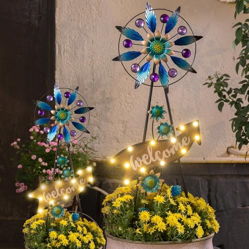 TERESA'S COLLECTIONS Solar Metal Wind Spinner Garden Stake Mom Gift 26" - color: Blue, size: Medium