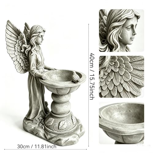 15.35" Angel Bird Bath Statue, Resin Garden Sculpture - color: Angel Bird Bath