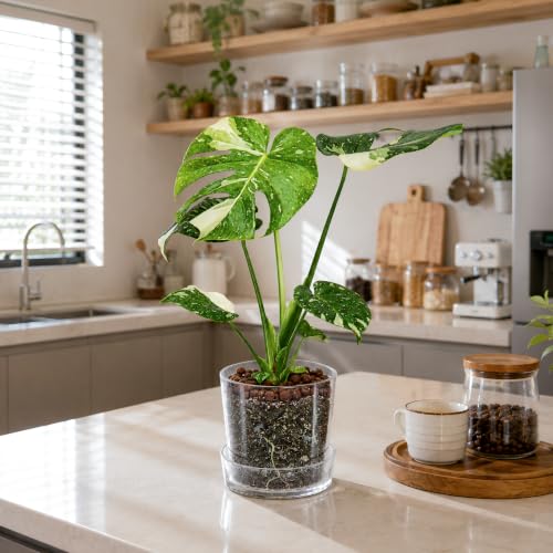 Phoenix Vine 6.5 Inch Clear Acrylic Planter Pot with Tray, Orchid Pot with Drainage Holes, Deep Saucer for Bottom Watering, Transparent Containers for Indoor Plants, Herbs, Set of 1, 91-A-F-1 - size: 6.5 Inch