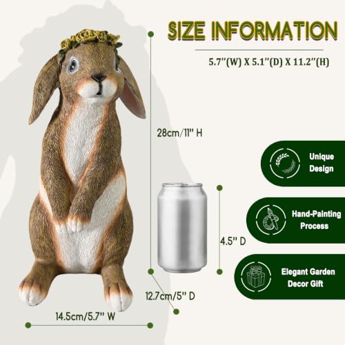 Lonyin Rabbit Garden Statue, Bunny Animal Figurines Indoor Outdoor Statues - color: Large Flower Rabbit