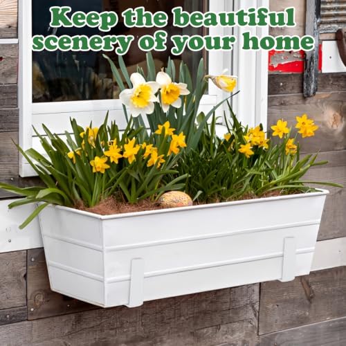6PCS Adjustable Window Box Brackets, Heavy Duty Planter Box Brackets (6 to 12 in), Wall Mount Flower Box Brackets for Balcony, Fences, Patio, and Garden- White