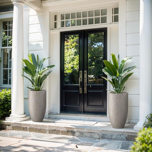 Kante Large Round Tapered Weathered Concrete Planter 24" Tall, Outdoor - color: Weathered Concrete, size: 24" Tall