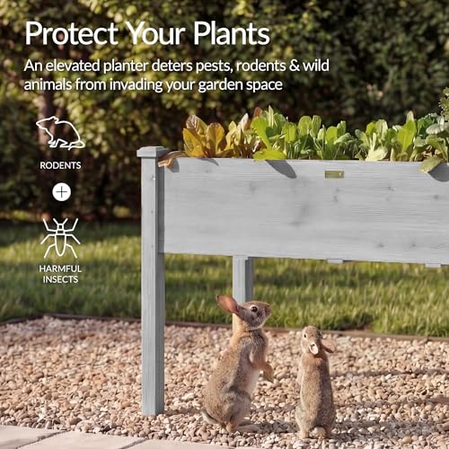 Best Choice Products 48x24x30in Raised Garden Bed, Elevated Wood Planter Box Stand for Backyard, Patio, Balcony w/Bed Liner, 200lb Capacity - Gray - color: Gray, size: 48x24x30in