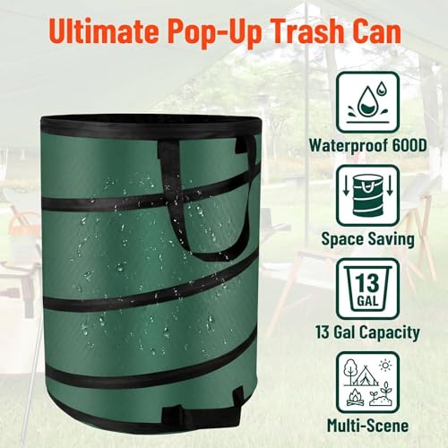 Camping Trash Can, Pop Up Collapsible Garbage Can, 10 Gallons, Foldable Recycle Bin Made of 600D Oxford Cloth for Gardening, Camping and Home Storage (Green) - size: 1 Count (Pack of 1)
