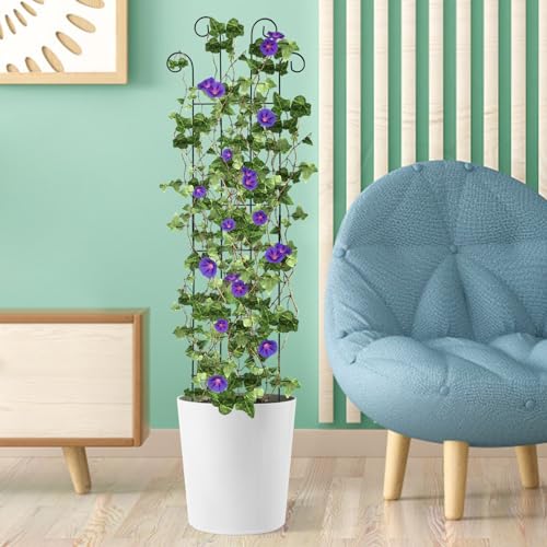 4 Pack 32'' Wave Shape Black Metal Trellis for Climbing Plants Indoor & Outdoor, Garden Trellis for Houseplants Flowers Vine Ivy - size: 32'' Wave Shape