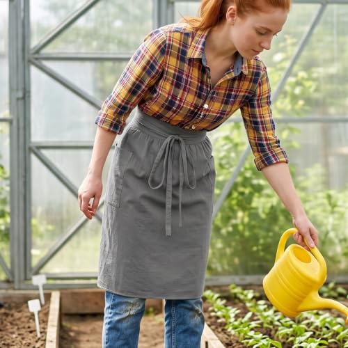 Linen Half Waist Apron for Women with Pockets Pioneer Aprons 2 Size - color: Grey