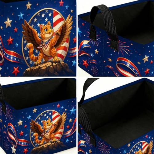 Patriotic Cat Storage Basket with Handles, Eagle Cat Laundry Hamper 56L Large Collapsible Organizer, Laundry Basket for Bathroom/Laundry/Bedroom - color: Patriotic Cat