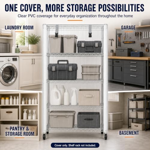 Wire Shelving Cover 48" x 24" x 72" Clear PVC Dustproof Storage Rack Cover - color: Transparent, size: 48" W x 24" D x 72" H