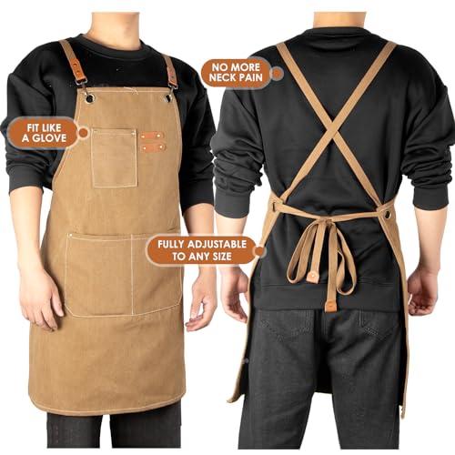 Woodworking Apron Heavy Wax Canvas Work Apron - color: Khaki