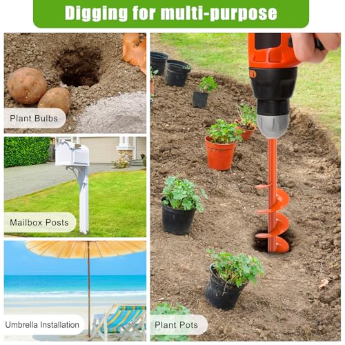 Insaga Auger Drill Bit for Planting 3 x 24'', Threaded Garden Auger Post Hole Digger, Spiral Drill Earth Dirt Augers for Bulb, Vegetables, Fence Posts and Umbrella Holes, Fits in 3/8β Drill Chuck - size: 3x24''