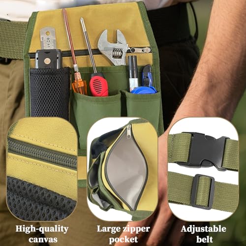 Heavy-Duty Garden Tool Belt Pouch, Multi-Pocket Canvas Utility Waist Bag with Adjustable Strap, Waterproof Tool Fanny Pack for Gardening, Carpenter, Electrician, DIY Work