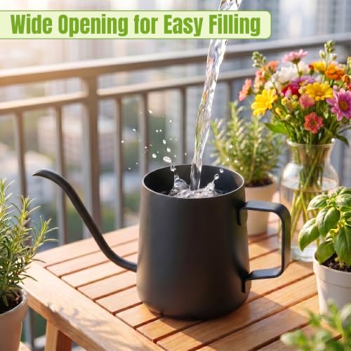 Doseno Black Watering Can, 12oz Stainless Steel, Long Spout and Handle - size: 350ml/12oz-Black