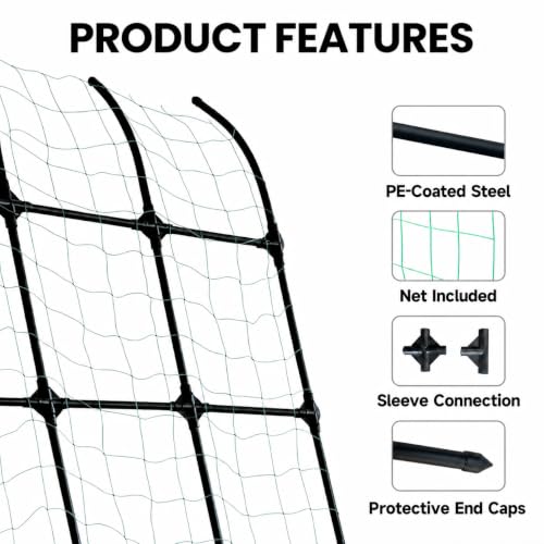 8.8ft Leaning Garden Trellis, No-Drill Lean-to Design for Climbing Plants | PE-Coated Galvanized Steel Plant Support for Flowers & Vegetables, Rust-Proof & Space-Saving Vertical Gardening