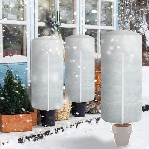 WILLBOND 2 Pcs 47 x 71 Inches Rounded Top Plant Covers Freeze Protection Frost Cloth with Zipper Drawstring Winter Cylindrical Frost Cloths Shrub Covers for Shrub Bush Fruit Tree Potted - size: 47 x 71 Inches