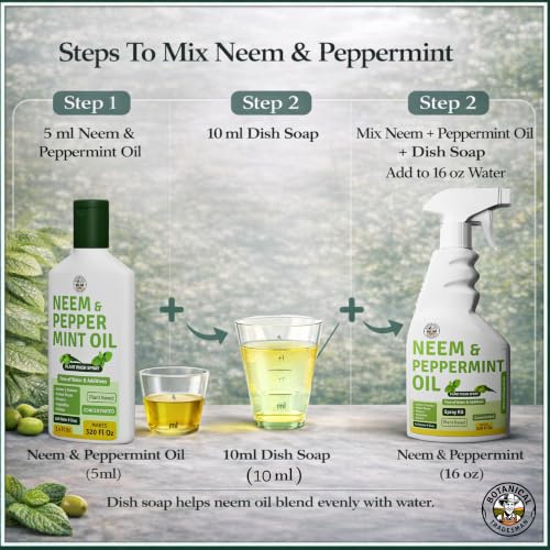 Neem Oil Spray for Plants with Peppermint - Makes 320 Fl Oz - 20 Times Refill- DIY Kit 16 Oz | Indoor & Outdoor Leaf Wash & Shiner, Multi Purpose