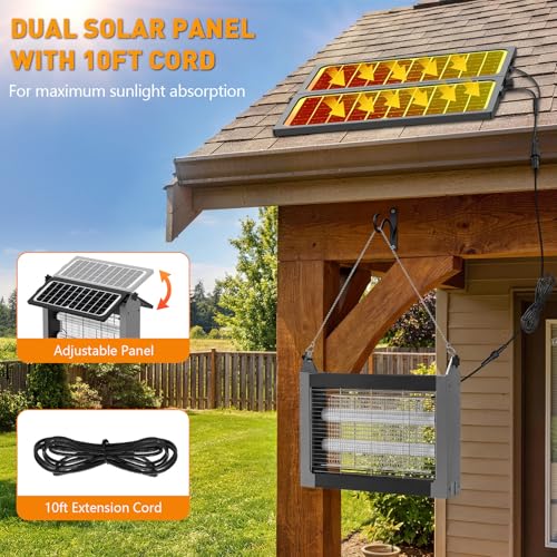 Solar Bug Zapper Outdoor, 4500V Mosquito Zapper with Dual Solar Panels - color: Gray