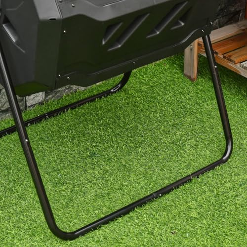 Outsunny Tumbling Compost Bin 360° Dual Chamber 43 Gallon, Black - color: Black