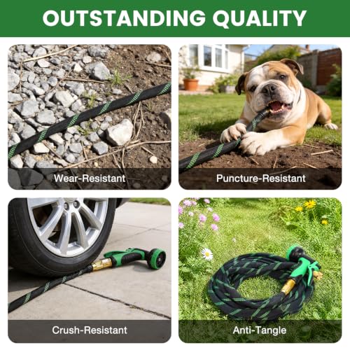 Garden Hose 25ft, Non-Expandable Flexible TPE Tube Water Hose - color: Black and Green, size: 25ft