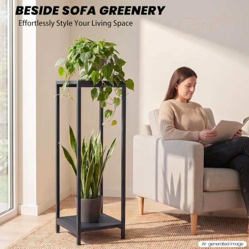 TOSKING 2-Tier Wide & Tall Plant Stand Indoor, Modern Metal Shelf, Black - color: Black-2-tier 41''