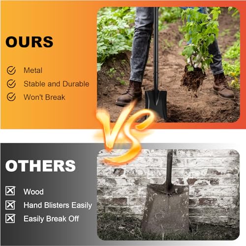 Small Square Shovel 43.3Inches Small Shovel with Metal Handle Garden Tool for Camping Farming Gardening Digging, Black - color: Black