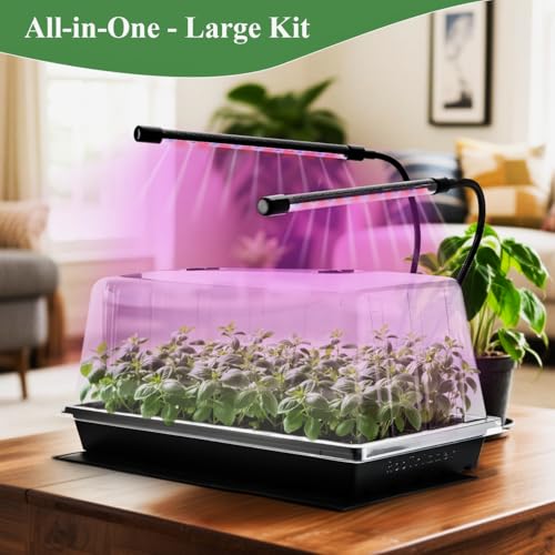 2-Pack 1020 Seed Starter Trays with Heat Mat and Clip-On Grow Light - size: 2p 1020Trays+7.3''Domes+Heat Mats+Lights