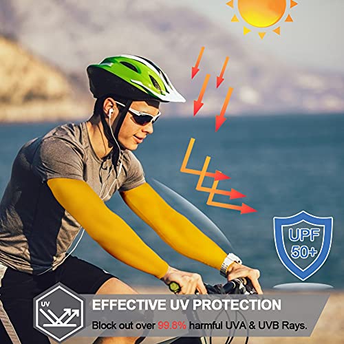 beister UV Protection Arm Sleeves for Men & Women, UPF 61+ Cooling Cover - color: Yellow, size: Large