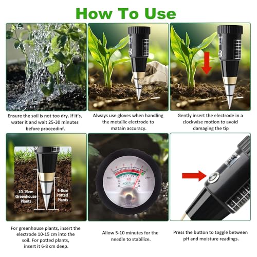 Soil PH Meter, Soil Moisture Sensor Meter, Soil PH Tester Gardening Tool Kits for Plant, Tree, Soil Tester for Moisture Great for Garden, Lawn, Farm, Indoor & Outdoor Use