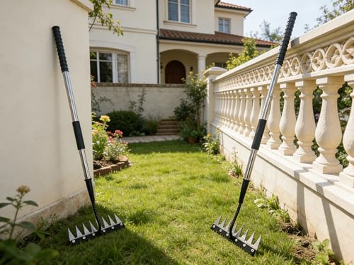 Weed Puller Tool with Stainless Steel Long Handle,Heavy Duty Rake Garden