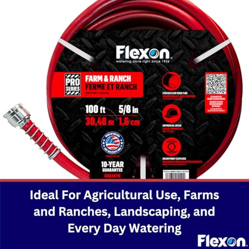 Flexon FA58100CN Farm and Ranch Garden Hose, 100 ft, Red - size: 100 ft, style: 5/8