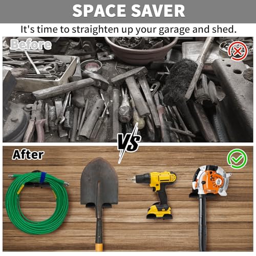 Upgraded Trimmer Rack Wall Mount - 8" Heavy Duty Weed Eater Hanger for Garage Wall, Garden Power Tool Holder Organizer Hooks for Grass Trimmer, Hedge Trimmer, Leaf Blower and Chainsaw, Black, 2 Pack - color: Black-2Pack