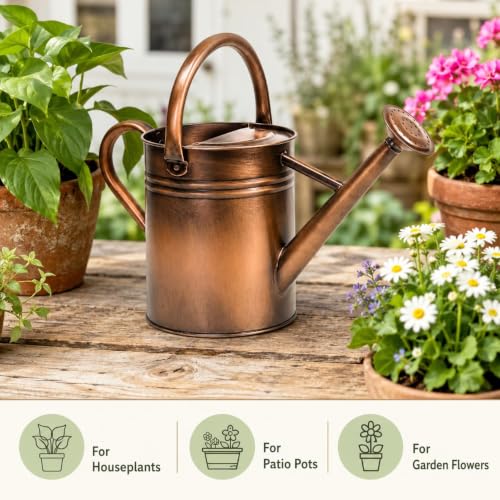 1 Gallon Metal Watering Can for Indoor Outdoor Plants, Retro Coppery - color: Retro Coppery