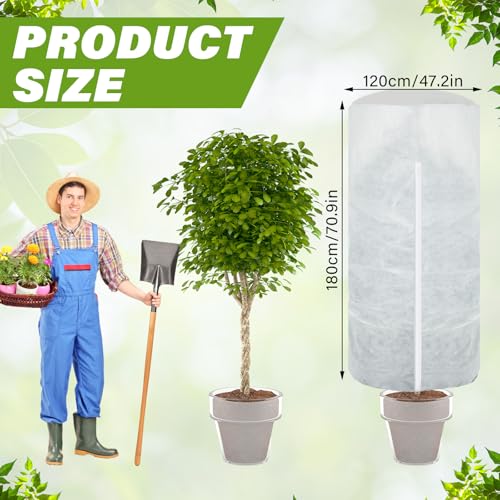 WILLBOND 2 Pcs 47 x 71 Inches Rounded Top Plant Covers Freeze Protection Frost Cloth with Zipper Drawstring Winter Cylindrical Frost Cloths Shrub Covers for Shrub Bush Fruit Tree Potted - size: 47 x 71 Inches