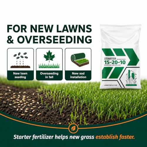Starter Fertilizer 15-20-10 – (50 lbs.) High Phosphorus Lawn Food for New Grass Seed & Sod – Promotes Fast Root Growth, Stronger Germination & Early Green-Up – Professional Grade Lawn Fertilizer - size: 50 lbs.