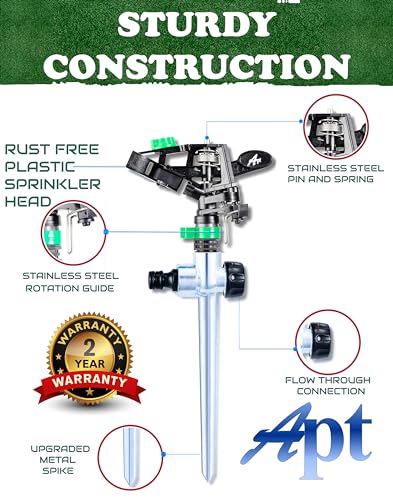 Pulsating Impact Yard Sprinkler, 80 to 5800 Squre feet Adjustable Coverage, Pack of (1), Perfect for Lawn,Garden and Yard by Apt