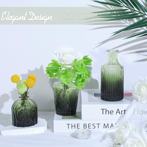 TBWIND 24pcs Green Glass Bud Vases Set - color: Green-24pcs, size: 24Pcs