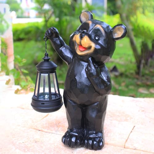 Solar Bear Garden Statue, Resin Figurine with Hanging Solar Lantern Outdoor Decor - style: bear 2