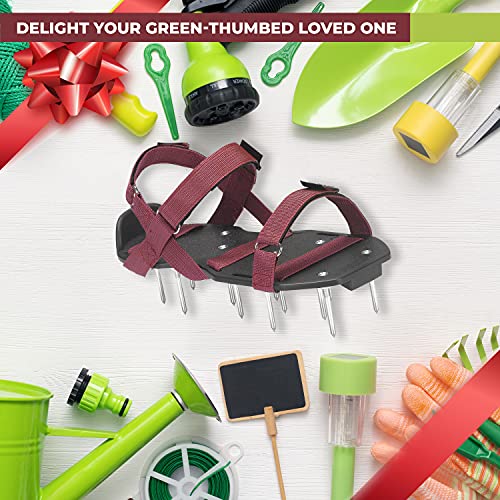 Lawn Aerator Shoes with Hook-and-Loop Straps, Pre-Assembled, Fully Adjustable, One-Size-Fits-All – Lawn and Garden Tool Reduces Thatch, Revives Soil Health (Maroon)